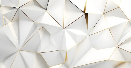 White abstract background with polygon gold lines very attractive and luxury Generative AI - obrazy, fototapety, plakaty