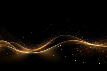 Modern gold wave line smooth and particle abstract on black background