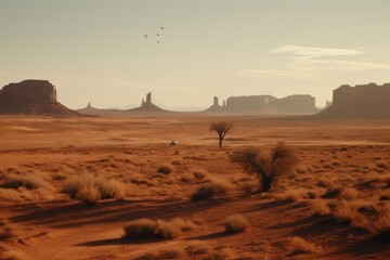 A solitary tree standing in the vastness of the desert landscape