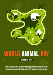 Poster Template World Animal Day With Flora and Fauna Vector Illustration 1.5