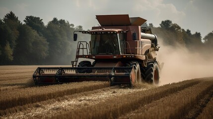 Fototapeta premium Grain harvesting. Combine harvester harvests in a wheat field. Agricultural field.