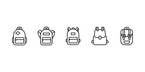 Backpack icon set. Collection of high quality outline web pictograms in modern flat style. Black Backpack symbol for web design and mobile app on white background. Line logo EPS10