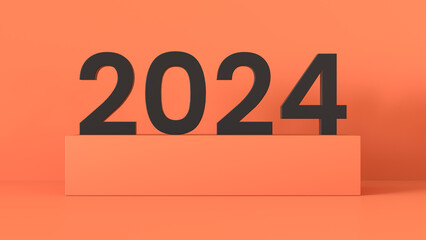 2024 Black numbers on the apricot background. 3d render illustration - 637389923