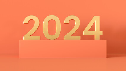 2024 Gold numbers on the apricot background. 3d render illustration - 637389953