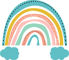 Rainbow with Dots and Clouds. Cute Nursery Design.