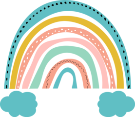 Rainbow with Dots and Clouds. Cute Nursery Design.