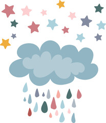Cute Cloud with Rain Drops and Stars