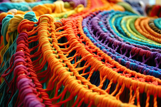 Macrame colourful home decor, boho macrame background 
