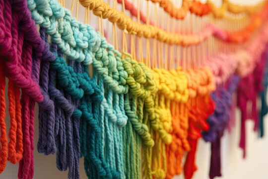 Macrame colourful home decor, boho macrame background 