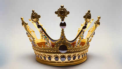 Obraz premium Crowned Majesty: Gold King Crown with Precious Stones, Sign of Kingdom's Fame