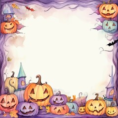 Trick or treat Halloween watercolor frame high quality ai generated image