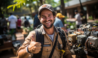 Reliable Air Conditioner Repairman: A Promise of Satisfaction: A photo of an air conditioner repairman looking reliable and giving thumbs up, symbolizing his promise of satisfaction to his customers