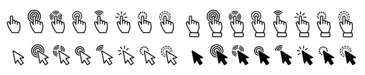 Cursor Icons.Clickable Cursor Icons: Pointer Mouse Cursor, Clicking Hand, Pointing Gestures - obrazy, fototapety, plakaty