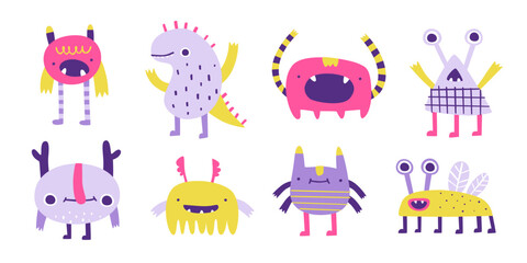 Set of freaky doodle monsters. Vector collection of abstract drawing beasts for kids. Weird cartoon monsters bundle. © Sonium_art