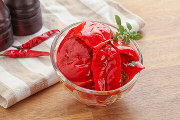 Marinated red bell pepper with oil