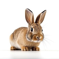 Fototapeta premium A cute brown rabbit sitting on a white floor created with Generative AI technology