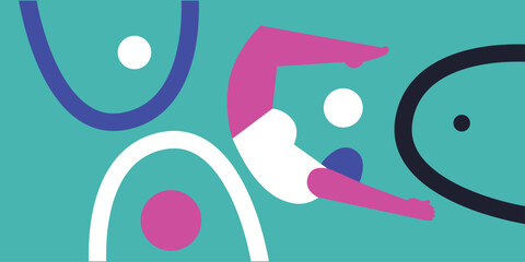 Sport 2024. Athletic. Games. Woman characters cartoon vector. 