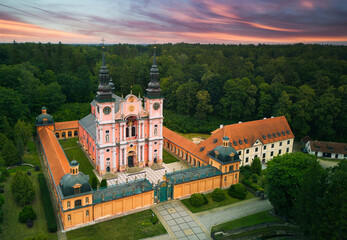 Święta Lipka, Warmia - Masuria Province, Marian sanctuary, Basilica of the Visitation of the Blessed Virgin Mary in Holy Linden, aerial view - 637394974