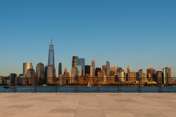 Obraz premium Skyscrapers Cityscape Downtown, New York Skyline Buildings. Beautiful Real Estate. Sunset. Empty rooftop View. Success concept.