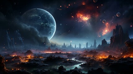 Naklejka premium Deep space planets and galaxy in the background