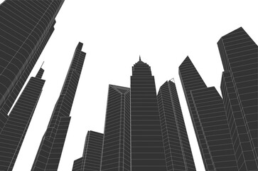 Fototapeta premium City skyline sketch drawing 3d illustration 3d rendering