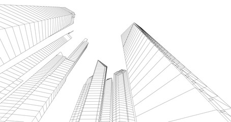 Fototapeta premium City skyline sketch drawing 3d illustration 3d rendering