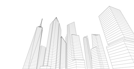 City skyline sketch drawing 3d illustration 3d rendering