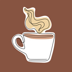 Coffee cup abstract continuous line colourful vector illustration