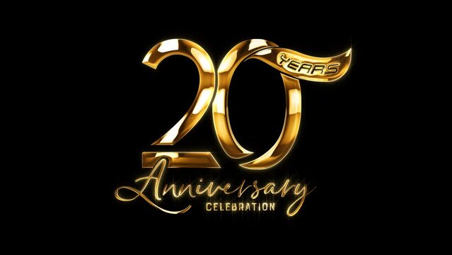 Happy Birthday Anniversary 20 Years Celebration Greeting Text Luxury Gold on Transparent Background, Alpha Channel. Perfect for Birthday or Anniversary Celebrations.