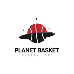 Creative planet basketball sport logo design vector