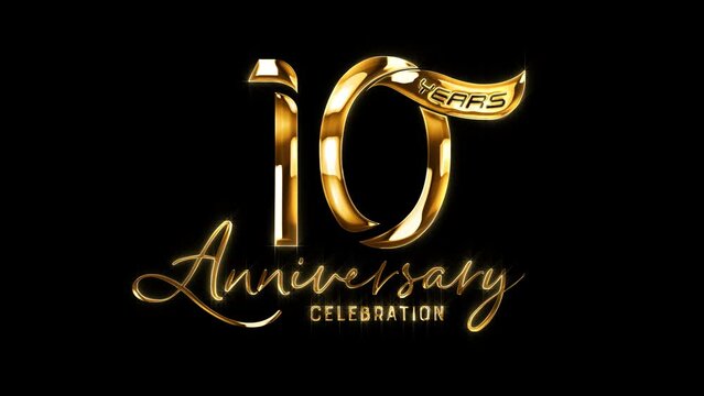 Happy Anniversary 10 Years Celebration Greeting Text Luxury Gold on Transparent Background, Alpha Channel. Great for Greetings, Celebrations, Party Invitation, Festivals, Events, and Gift.