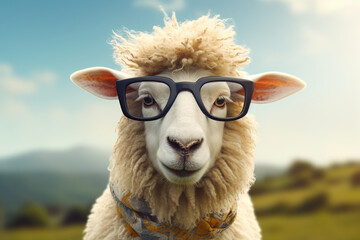Fototapeta premium cute goat wearing glasses