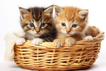 Fototapeta na wymiar Two kittens in a basket. Generative AI technology.