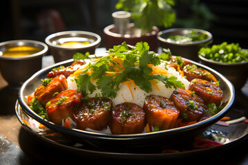 Sai Krok Isan Thai Appetizer on a colourful plating