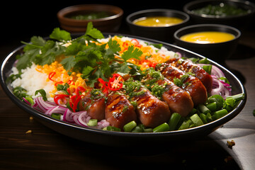 Sai Krok Isan Thai Appetizer on a colourful plating - obrazy, fototapety, plakaty