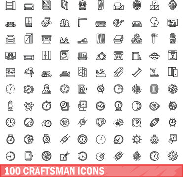 100 craftsman icons set. Outline illustration of 100 craftsman icons vector set isolated on white background