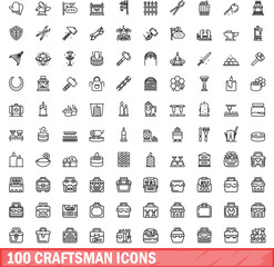 100 craftsman icons set. Outline illustration of 100 craftsman icons vector set isolated on white background