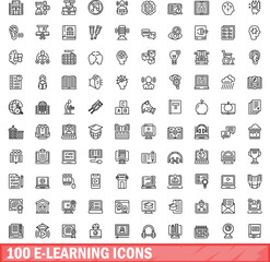 100 e-learning icons set. Outline illustration of 100 e-learning icons vector set isolated on white background