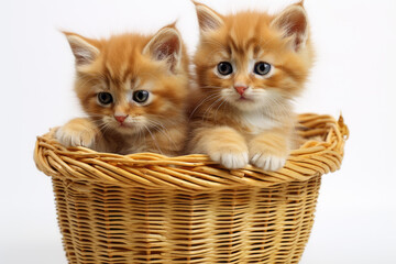 Two red kittens in a basket. Generative AI technology.