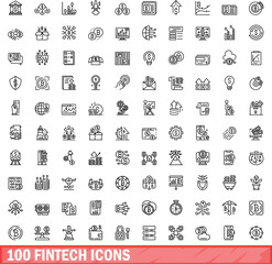100 fintech icons set. Outline illustration of 100 fintech icons vector set isolated on white background