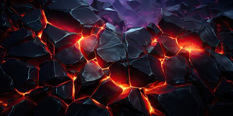 Molten lava texture background. Ground hot lava. Burning coals, crack surface. Abstract nature pattern, glow faded flame. 3D Render Illustration.