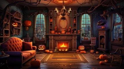 Fototapeten A living room filled with lots of halloween decorations © Maria Starus