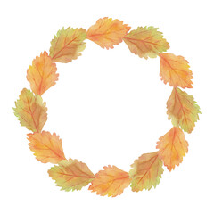 Handpainted watercolor wreath with autumn leaves