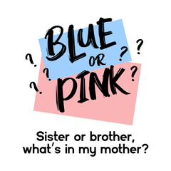 Blue or Pink? Gender reveal party card, banner vector element design. Invitation card template with a multi-colored inscription