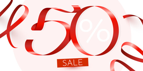 50 percent Off. Discount creative composition. Mega Sale.