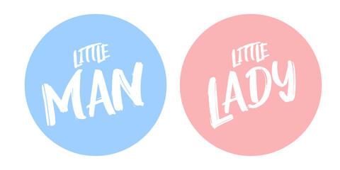 Little man. Little lady. Gender reveal party card, banner vector element design. Invitation card template with a multi-colored inscription