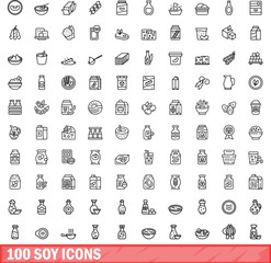 100 soy icons set. Outline illustration of 100 soy icons vector set isolated on white background