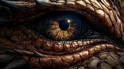 Eye of the fire dragon. The Devil s Gaze. Fantasy creature. Fantasy dragon eye. Ancient reptile. Mythological evil. Dangerous creature. Mythological evil. Close-up. Detailed illustration. 3D rendering © mandu77