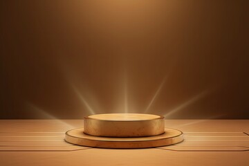 Elevated elegance. Gold adorned stage design. Spotlight on style. Minimalist studio podium. Abstract dimensions. Geometric backdrop for showcase