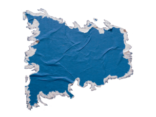 Torn glued blue poster paper
